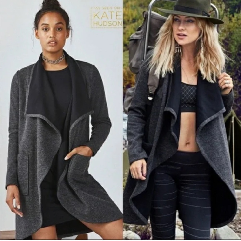 Fabletics Women’s Moscow Coat. Black & Grey Open Cardigan. Size S